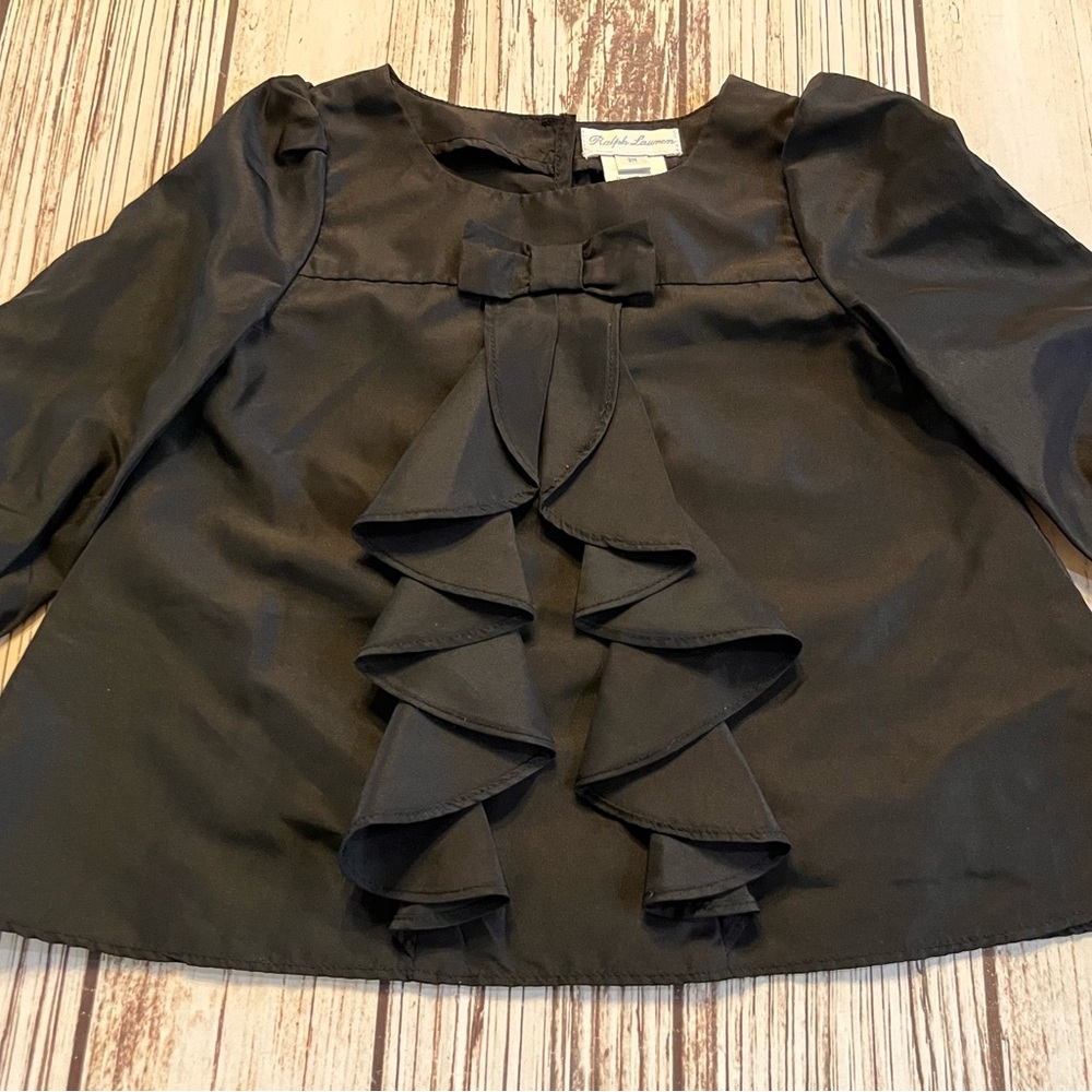 Ralph Lauren Dressy Black Blouse with Bow & Ruffles Top Girl’s 9 Months Formal